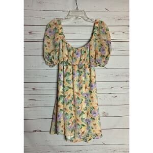 Lush Boutique Women's M Medium Orange Purple Floral Cute Spring Summer Dress